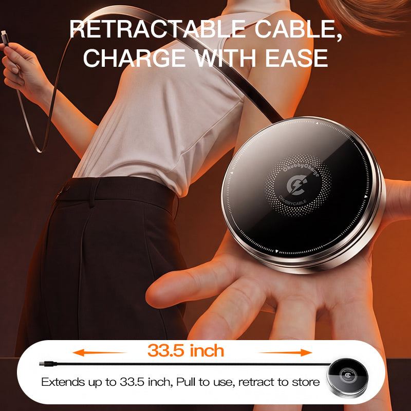 Retractable 33.5-inch cable on portable wireless charger