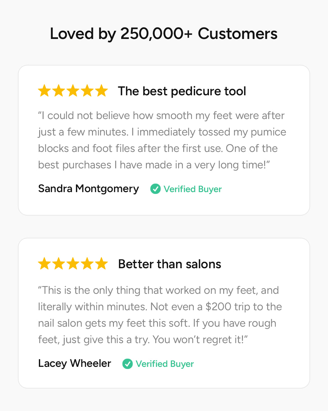 Two featured 5-star reviews out of 250,000+ happy Nuvé customers